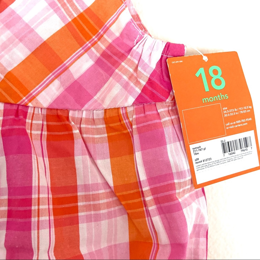 Carter Girls Plaid Romper Cotton 18 Months - Picture 7 of 8